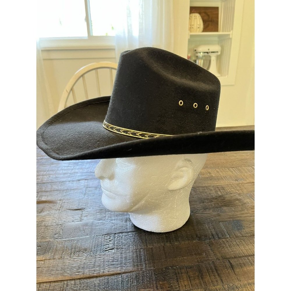 Western Express Inc Faux Felt Wide Brim Western Cowboy Hat Black 6 7/8